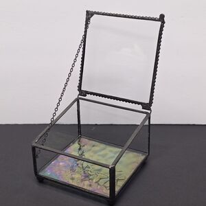 J Devlin Stained Clear Glass Iridescent Bottom Asymmetrical Jewelry Trinket Box